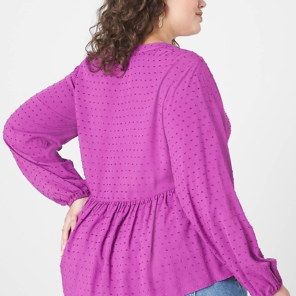 Lane Bryant Classic Top Sz 14 Long-Sleeve Split-Neck Button-Down Peplum Blouse - Picture 2 of 12